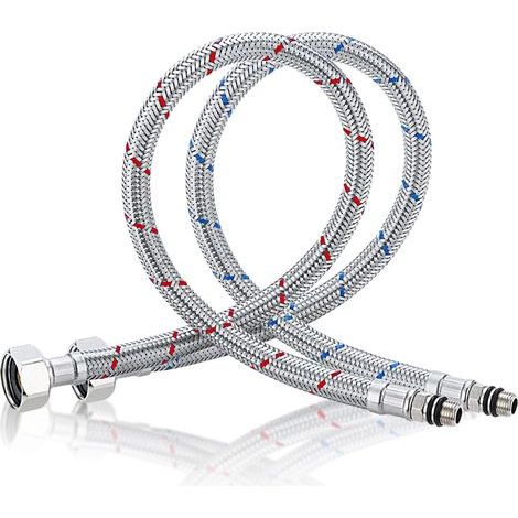 Tuyaux Flexibles Raccordement de Flexible Robinet 2 Pièces G3/8 x M10 Tressé Acier Inoxydable Flexible D'Alimentation en Eau 60cm Tuyaux pour Robinet, pour Cuisine Salle de Bain(Rouge et Bleu) (1/4)