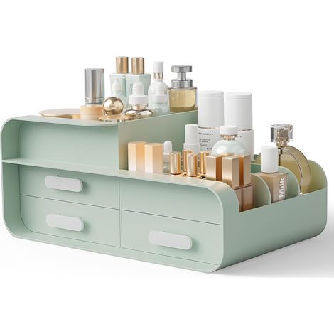 Make-up- und Hautpflege-Organizer mit Schubladen, grün Beauty-Organizer für den Schminktisch. Multifunktionale Aufbewahrungsbox für Make-up, Schlafzimmer und Badezimmer. Schmuck-Organizer. (1/5)