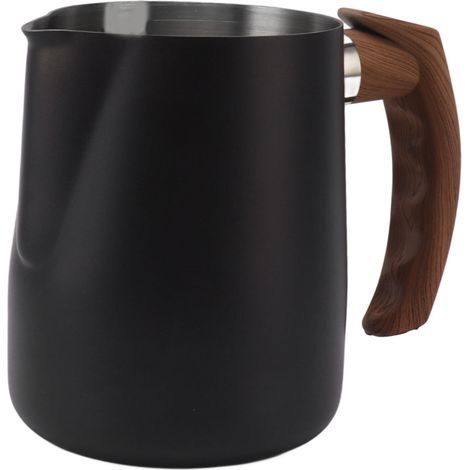Milchkännchen aus Edelstahl 304, tropffreier Ausgießer, Innenskala, Griff, mattschwarz, 600 ml (1/5)