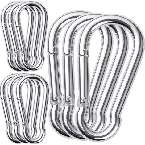 10er-Pack 14 cm lange Karabinerhaken mit Federmechanismus, robuste Karabiner für Schaukeln, 12 mm (1/2 Zoll) Schnellverschluss-Kettenglied-Karabiner für Hängematten, Fitnessstudio, Bootfahren – Tragkr (1/5)