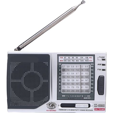 Radio Portable AM FM SW Aluminium Argent Haute Sensibilité Son HiFi Compact 12x7.5cm Légère 166g Piles AA Idéale Extérieur (1/5)