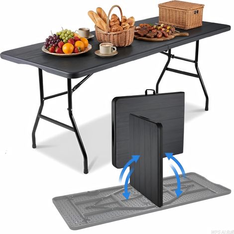 BOLLI Table Pliante Rectangulaire en Aspect Rotin - Table de Jardin 8 Personnes L181 x l75.5 x H73cm - Table Camping Exterieur pour Jardin Terrasse et Balcon