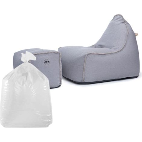Soo Santaï Set Buddy's Rest poltrona a pera + poggiapiedi + polistirolo 90x60x85/45x60x35cm, sfoderabile, impunturato, Grigio (1/2)