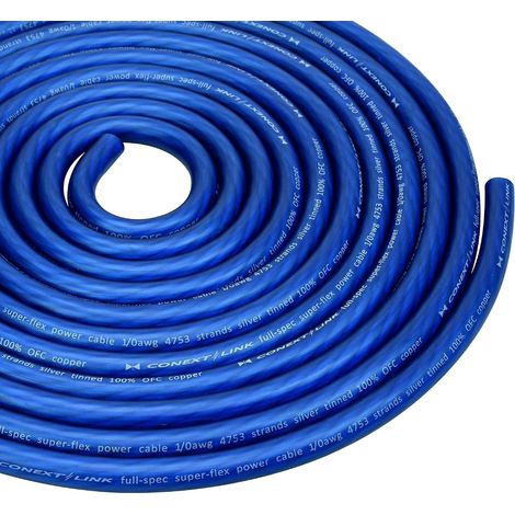 Câble d'alimentation de batterie de 7,6 m 1/0 AWG 0 GA - Fil de terre bleu givré en cuivre OFC (1/5)
