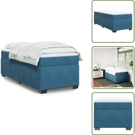 Boxspringbett mit Matratze Dunkelblau 90x200 cm Samt - Samtbett - Boxspringbett - Doppelbett - Bettenrahmen - Schlafsystem (1/5)