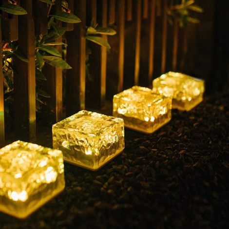 Juego de 4 ladrillos solares con luz LED inalámbrica e impermeable, para decoración de jardín, entrada de vehículos, terraza y patio. (1/5)