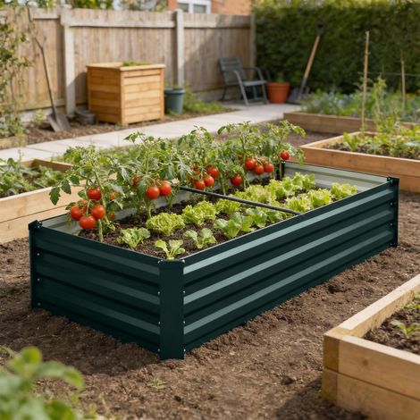 Jardinière rectangulaire potager de jardin sécurité et fond ouvert vert en acier galvanisé bordure de 150x70x30cm style élégant (1/4)