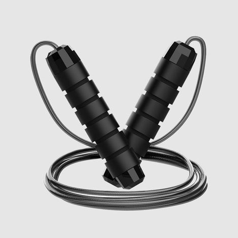 Corde à sauter de fitness noire, 3 mètres de long, réglable, avec roulements, anti-nœuds, corde à sauter haute vitesse. (1/5)