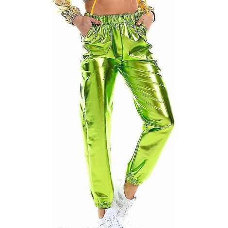 Pantalon taille haute femme, vêtement d'intérieur décontracté d'été, bas métallisé-M-Green