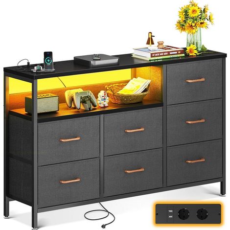 Commode 7 tiroirs tissu avec LED RGB, 2 ports USB et 2 prises AC (1/5)