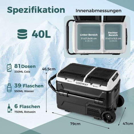 Nevera para coche de 12 V con 2 zonas de refrigeración Congelador portátil de 40 l con compresor (-20   20 )