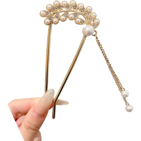 Pince à cheveux ornée de strass et de perles pour cheveux épais, maintien sécurisé des chignons, bâtonnet métallique pour cheveux, femmes, fêtes, mariages, design confortable, multicolore (1/5)