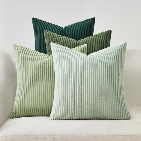 Set of 4 Cushion Covers, Light Green Corduroy, Invisible Zipper, Living Room/Bedroom Decoration (1/5)