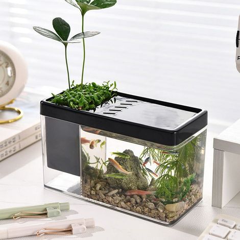 Aquarium De Bureau - Bac À Poissons En Verre Trempé Avec Support À Stylos - Pour Betta Et Petits Poissons - 17,1 x 10,5 x 8 cm - 1 Pièce
