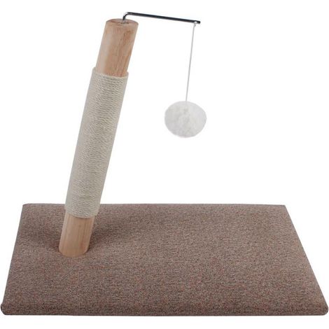 Griffoir minimal en bois avec jouet suspendu pour chats