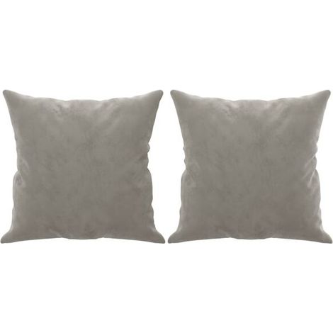 Coussins décoratifs, lot de 2, gris clair, 40x40cm, matière velours. (1/5)
