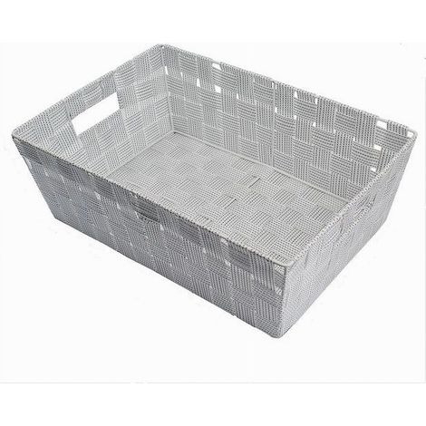 Cleafe - Portaoggetti Cesto Tessuto Intrecciato 38x26x13 Cm Maniglie Grigio Chiaro 79030 - (1/3)