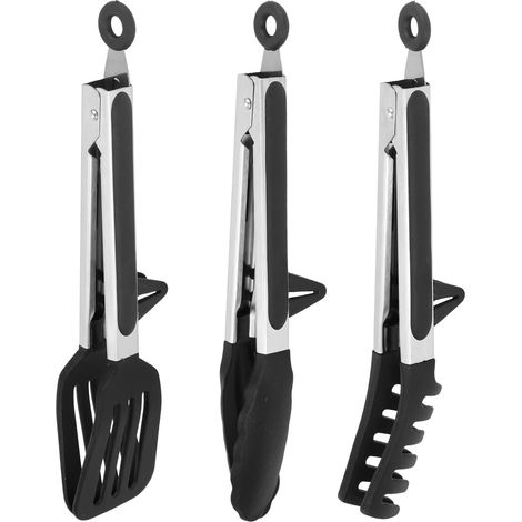 3 Piece Kitchen Tongs Stainless Steel Barbecue Tongs with Heat Resistant Silicone Tips and Stand, Non-Slip Handle for Cooking Grilling Pasta Salad Serving (1/5)