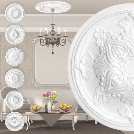 Rosette en polystyrène - décor intérieur, plafond & mur stucco EPS - blanc: R-13 - Ø 43cm