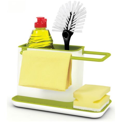 Organizador de fregadero de plástico - Unidad de almacenamiento con escurridor integrado, soporte para esponja, cepillo, jabón para platos y paño de cocina, desmontable, tamaño estándar