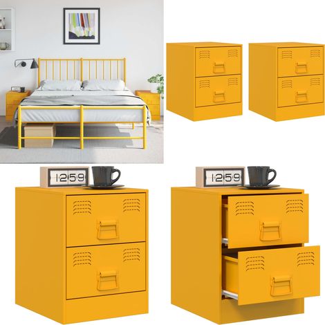 Tables de chevet 2 pcs jaune 34,5x39x44 cm acier - Table De Chevet - Meuble De Chambre - Table Nuit - Commode - Rangement - Home & Living (1/5)