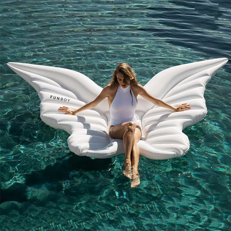 Matelas flottant ailes d'ange gonflable en PVC, grande chaise de piscine 230x210cm pour plage et piscine, tapis flottant de loisirs aquatiques blanc (1/5)