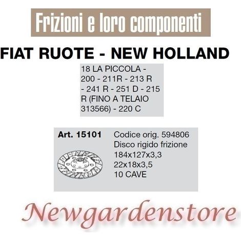 Disco rigido frizione compatibile 200 211R 21R 241R 220C FIAT NEW HOLLAND 15101