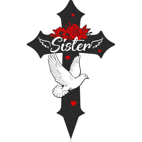 Croix décoratives pour tombes au cimetière, Piquets commémoratifs de condoléances pour la perte d'une sœur, Plaques funéraires en métal pour cimetière (1/5)