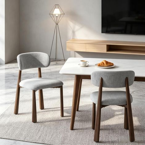 Set di 2 sedie da pranzo moderne grigie con struttura in metallo, tessuto chenille e imbottitura ergonomica (1/5)