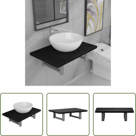 vidaXL Conjunto de muebles de baño 2 piezas cerámica negro (1/5)