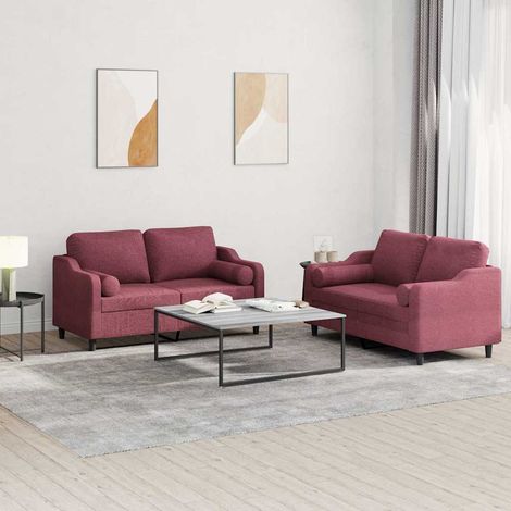 vidaXL Ensemble de canapés 2 pcs avec coussins rouge bordeaux tissu (1/5)