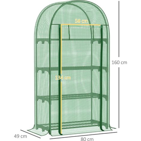 Serre balcon 4 niveaux verte 80x50x160cm, acier PE anti-UV porte enroulable pour légumes (1/4)