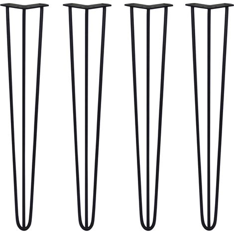 4 x 28" Hairpin Legs - 3 Prong - 10mm - Black
