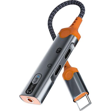 Adaptateur jack 3 en 1 pour casque audio, charge rapide PD60W, répartiteur audio USB-C vers DAC 3,5 mm, double convertisseur pour écouteurs USB-C - A (1/5)