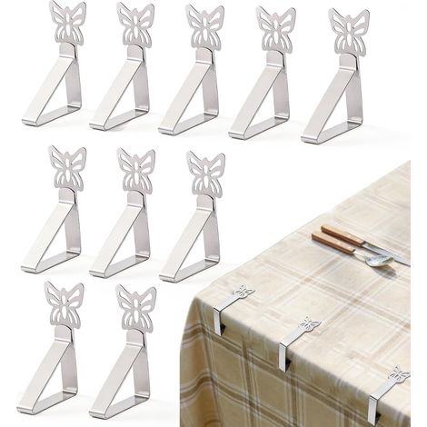 Lot de 10 Pinces Nappe Table en Acier Inoxydable - pour Tables épaisses, Restaurants, Tables de Jardin et Pique-niques - Argenté (1/4)