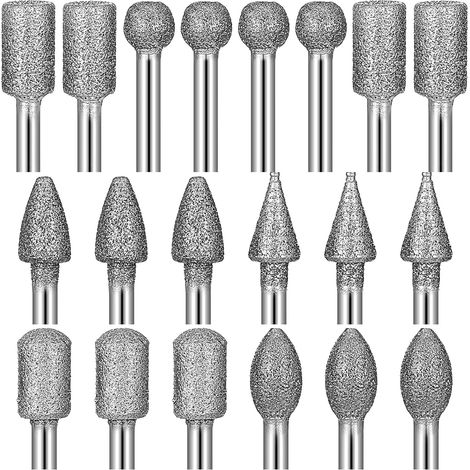 Lot de 20 fraises diamantées, embouts diamantés avec tige 1/8" pour outils rotatifs, forets en céramique, pierre, verre, meulage, polissage et gravure (grain 120) - (1/5)