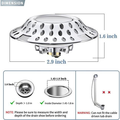 Robinet de vidange de Baignoire Standard en Laiton, Type Presse, Accessoire de Filtre pour Salle de Douche (1/4)