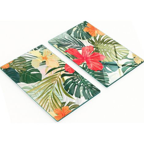 Elegantes y resistentes pizarras de vidrio con estampado floral hawaiano, 2x30x52 cm.