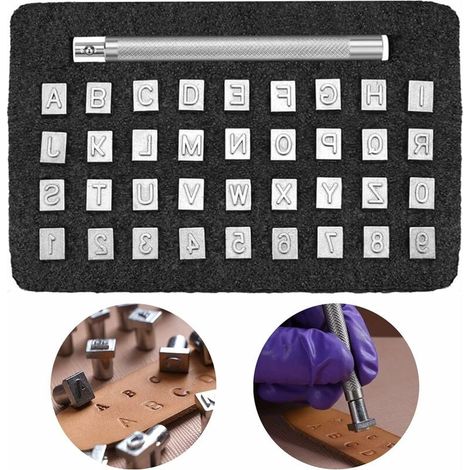 Poinçon Pour Cuir - Jeu De 37 Pièces Avec Lettres A-Z Et Chiffres 0-9 - Poignée Unique - Diamètre 6 Mm