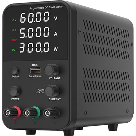 Alimentatore CC da laboratorio variabile da 300 W 60 V 5 A con display digitale, alimentatore switching regolato CV/CC, interruttore di uscita, porta di ricarica rapida USB (1/5)