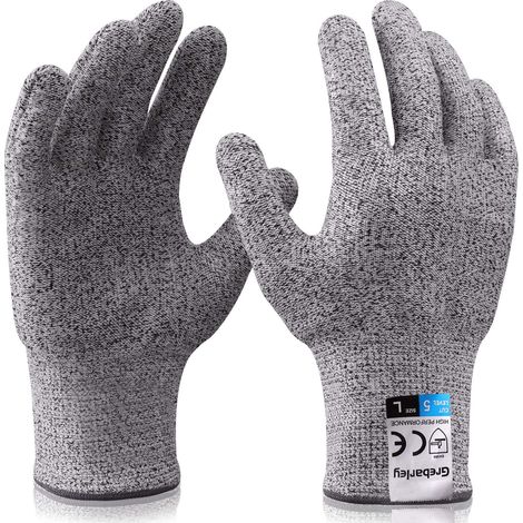 Gant Anti-Coupe - Niveau De Protection 5 - Pour Cuisine Jardin Bricolage Extérieur - Maille Sans Couture 13 Gauge - HPPE Polyester Renforcé Fibre De Verre - 1 Paire