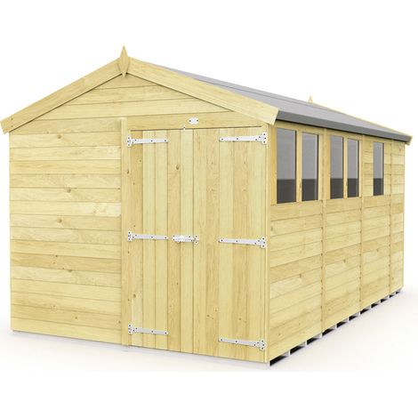 8 x 13 Feet Apex Shed - Double Door With Windows - Wood - L387 x W231 x H217 cm