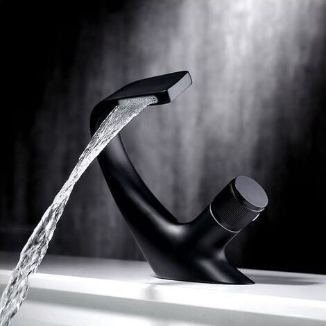 Wasserfall-Waschtischarmatur, Messing-Waschtischarmatur, luxuriöse Designer-Badezimmerarmatur (schwarz, 1813 cm) (1/4)