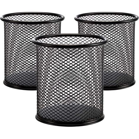 Stiftehalter – Schreibtisch-Organizer aus perforiertem Metall – Schwarz – 9,7 x 9 x 8,4 cm – 3er-Set (1/5)