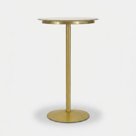Tavolo da Bar Alto in Metallo Oro 60x60x103cm con Piano Effetto Marmo (1/5)