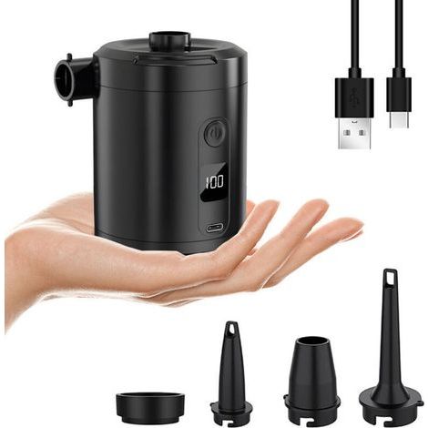 Pompe à Air Électrique Rechargeable 5200 mAh avec Écran Numérique, Gonfleur Rapide 280 L/Min, 3 Buses + Joint pour Sac sous Vide, Portable pour Matelas et Piscine (1/4)