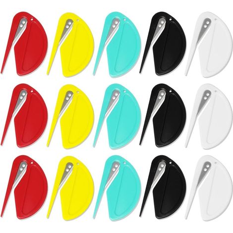 Sollbry 15 Piece Letter Opener & Parcel Opener Mini - Couteau à efficace avec des bords tranchants pour enveloppes, colis et papier découpé en 5 couleurs (noir, blanc, rouge, jaune et vert) (1/5)