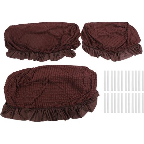 Housse de Canapé 3 Pièces Enveloppe Complète Jupe Élastique Polyester Polyuréthane Protection Meuble Marron Foncé (1/5)