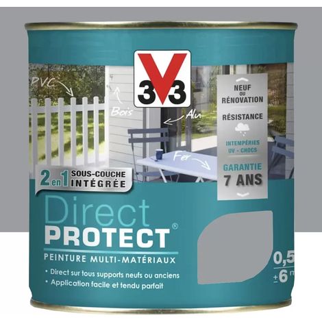 Peinture Glycéro Multi-matériaux V33 Direct Protect Aluminium 0,5 L (1/3)
