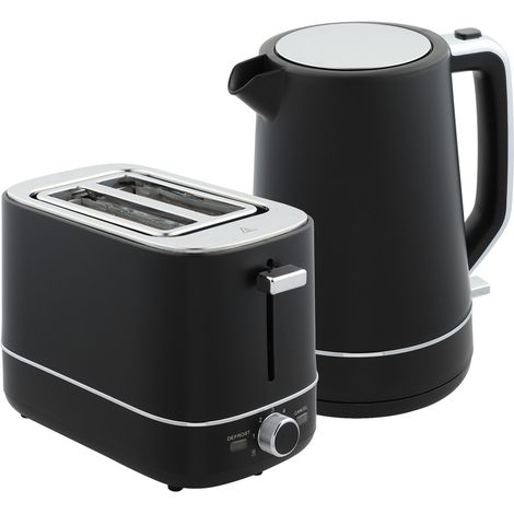 Toaster mit 2 extra breiten Schlitzen + 1,7 L Wasserkocher, 6 Stufen, 2200 W, mit Kalkfilter und Krümelschublade, Frühstücksset (1/5)